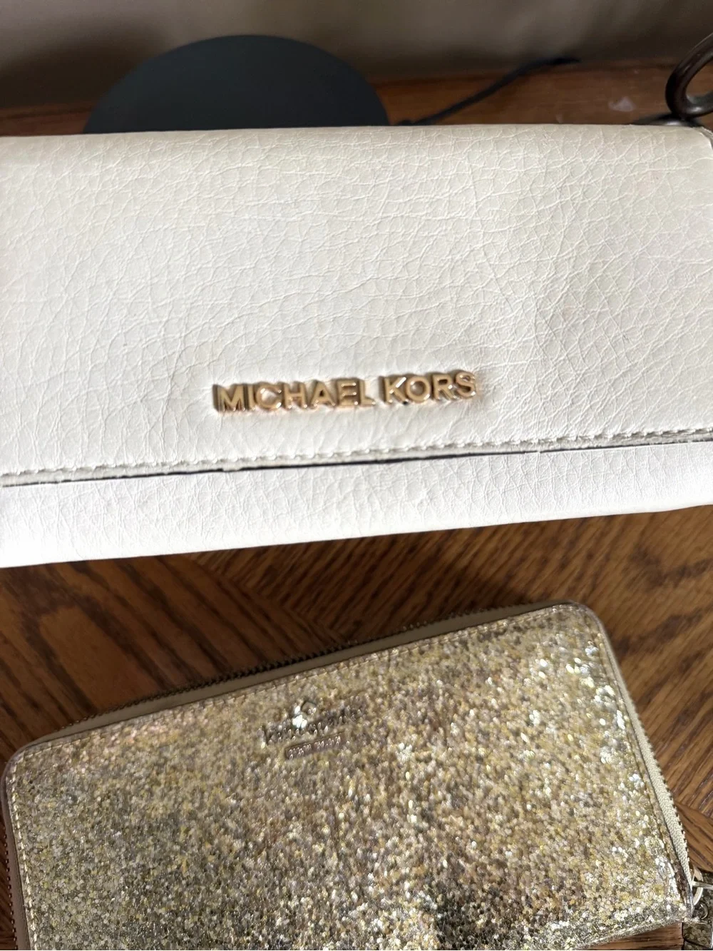Kate Spade & Michael Kors Wallet set glitter storybook and  white leather fair